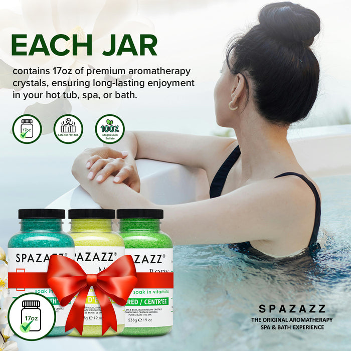 RX Therapy Spa and Hot Tub Aromatherapy Scented Relaxation Bath Salt Crystals - Mind Body and Soul Bundle Gift Set by Spazazz (19 Oz) Includes 5 Point Full Body Massage Tool & Hot/Cold Towel